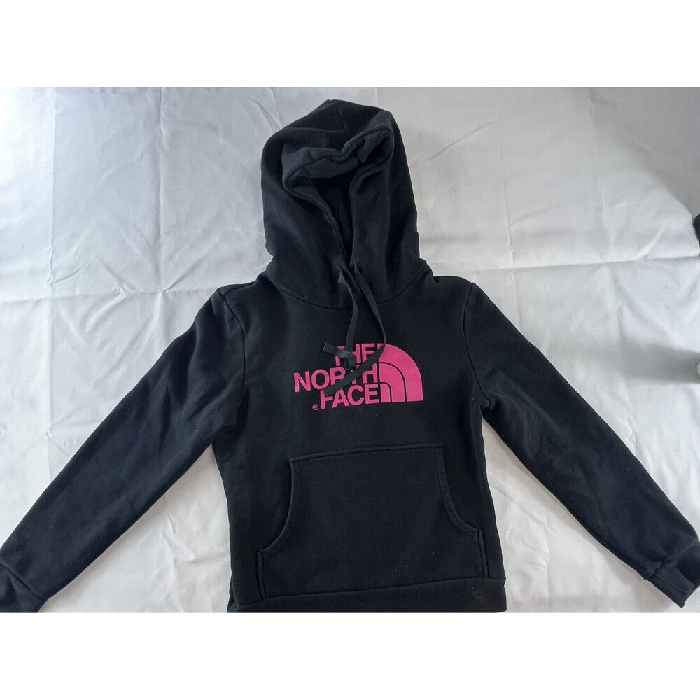 The North Face Womens Small Black Large Red Logo Long Sleeve Pullover Hoodie